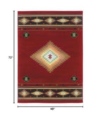 HomeRoots Polypropylene 4’ x 6’ Red and Beige Ikat Pattern Area Rug
