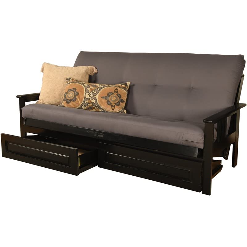 Kodiak Furniture Monterey Black Storage Wood Futon with Twill Gray Mattress