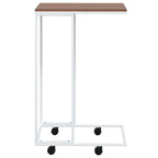 vidaXL Engineered Wood Side Table - Modern White C-Shaped Design with Wheels, Strong Iron Frame for Living Room, Bedroom, & Office Use