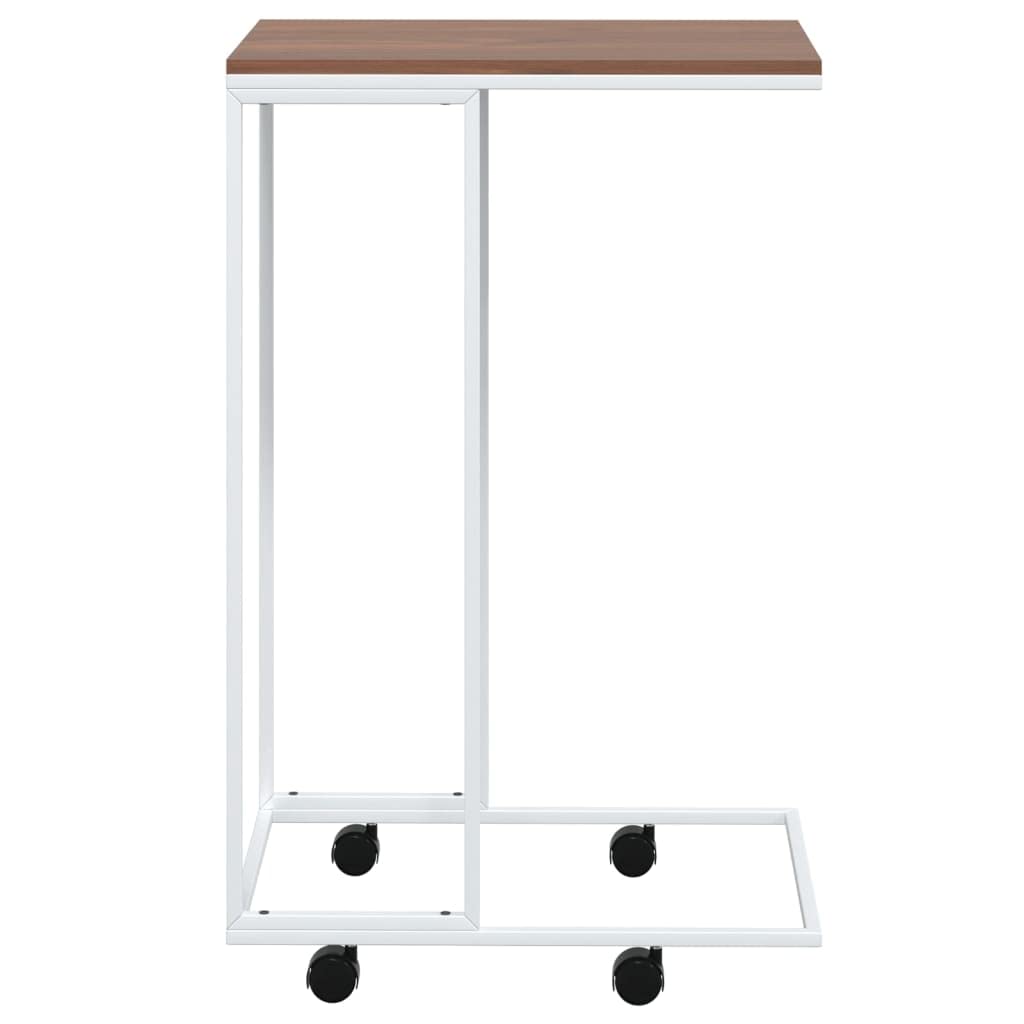 vidaXL Engineered Wood Side Table - Modern White C-Shaped Design with Wheels, Strong Iron Frame for Living Room, Bedroom, & Office Use