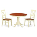 East West Furniture HLQU3-BMK-W Hartland 3 Piece Room Set Contains a Round Kitchen Table with Pedestal and 2 Dining Chairs, 42x42 Inch