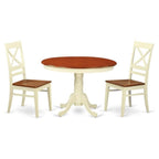 East West Furniture HLQU3-BMK-W Hartland 3 Piece Room Set Contains a Round Kitchen Table with Pedestal and 2 Dining Chairs, 42x42 Inch