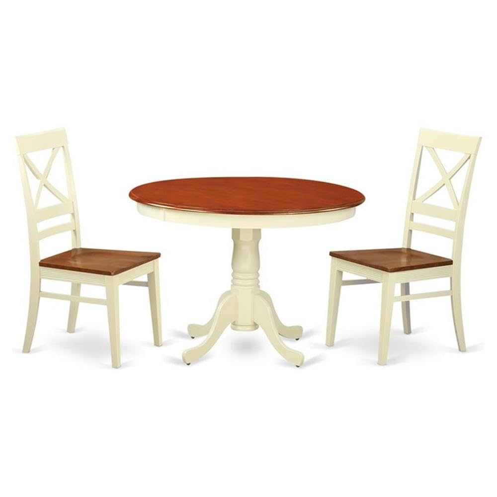 East West Furniture HLQU3-BMK-W Hartland 3 Piece Room Set Contains a Round Kitchen Table with Pedestal and 2 Dining Chairs, 42x42 Inch