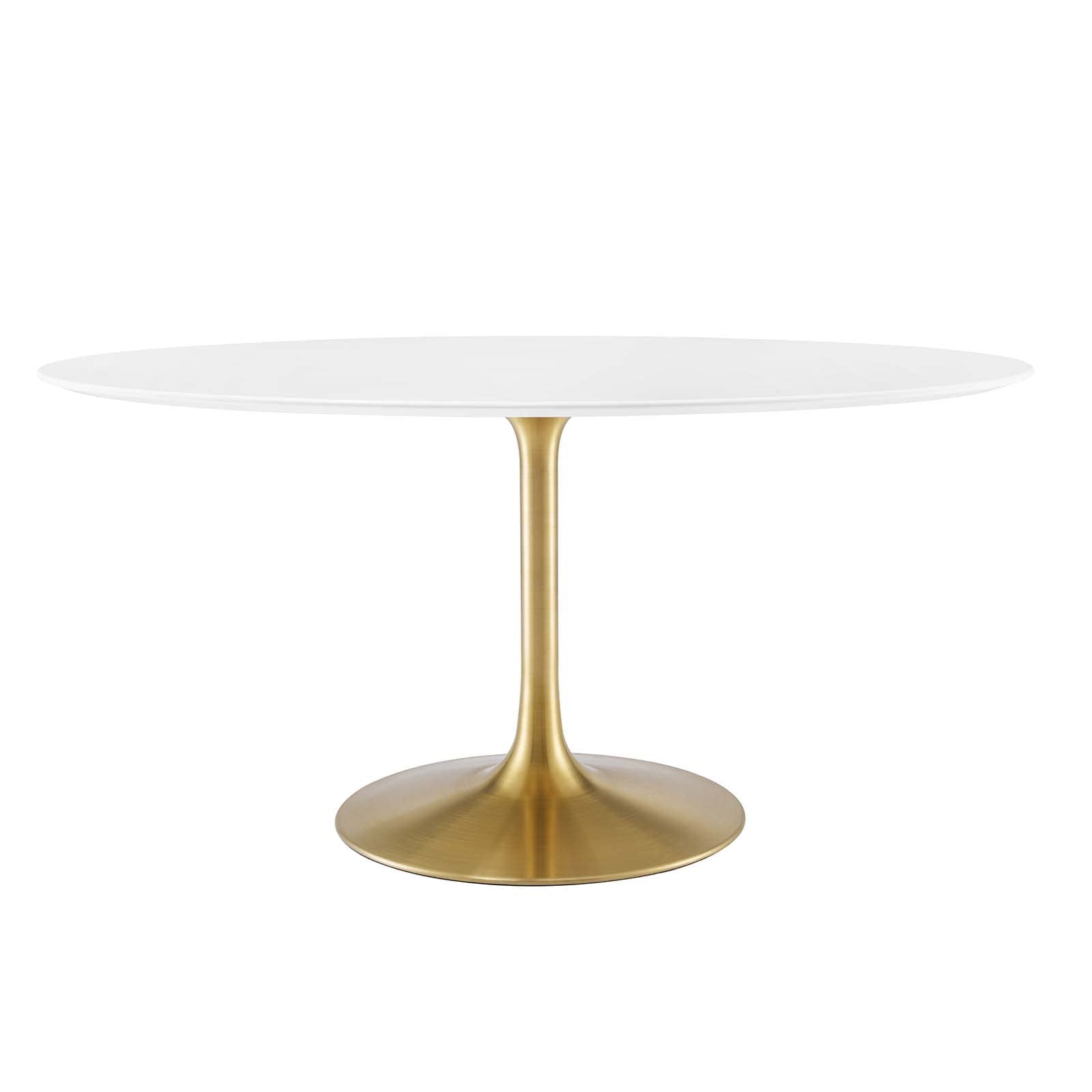 Modway Lippa 60&quot; Oval-Shaped Mid-Century Modern Dining Table With White Wood Top And Gold Base