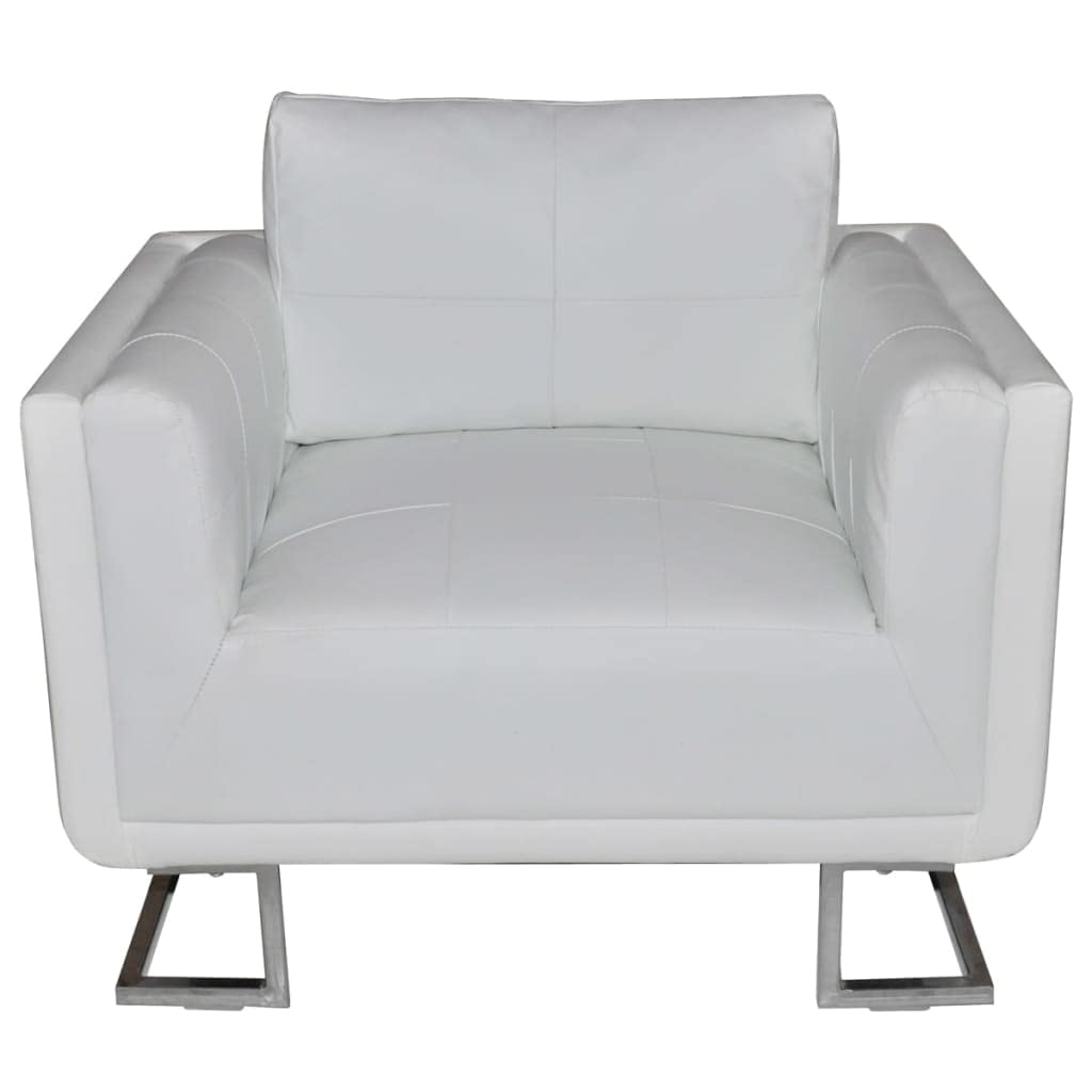 vidaXL Armchair, Lounge Chair Single Sofa with Chrome Feet, Modern Upholstered Armchair for Home Office Living Room, White Leather