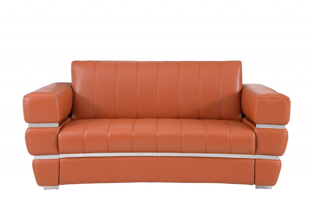 HomeRoots 75&quot; Camel Brown Italian Leather with Chrome Accents Love Seat