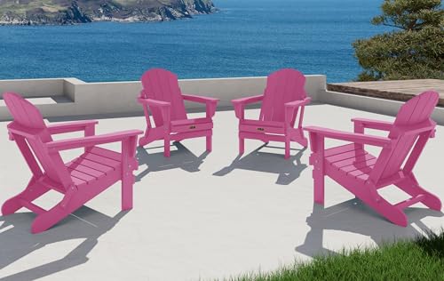 Serwall Foldable Adirondack Chair Set Of 4 For Patio Garden Outdoors Fire Pit-Hot Pink