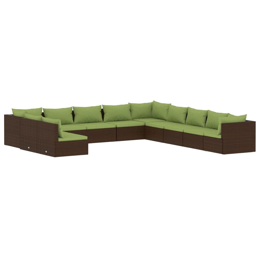 Vidaxl Patio Lounge Set 11 Piece With Cushions Garden Outdoor Lawn Yard Terrace Balcony Seat Seating Sofa Furniture Brown Poly Rattan