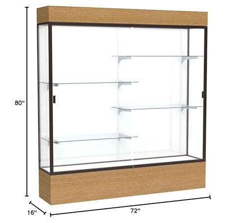 Waddell Reliant Lighted Wood Veneer Floor Display case, 72"x80"x16", Natural Oak/Dark Bronze