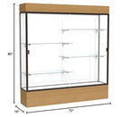 Waddell Reliant Lighted Wood Veneer Floor Display case, 72"x80"x16", Natural Oak/Dark Bronze