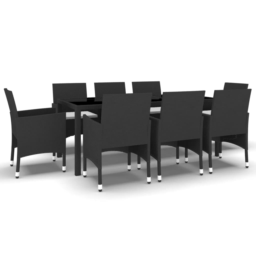 vidaXL Patio Dining Set 9 Piece Garden Outdoor Lawn Yard Terrace Balcony Backyard Table and Chair Seat Seating Furniture Poly Rattan Black