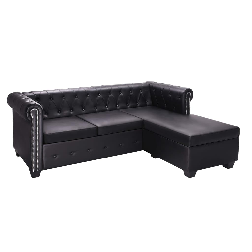vidaXL L-Shaped Chesterfield Sofa Home Indoor Living Room Office Lounge Couch Chesterfield Sofa Set Furniture Artificial Leather Black