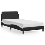 vidaXL Modern Single Bed Frame with Headboard - 39.4"x79.9" Faux Leather Black/White, Metal Support Legs, Plywood Slats
