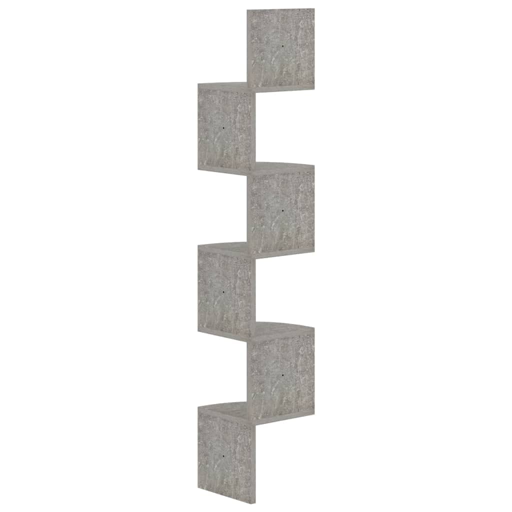 vidaXL Wall Corner Shelf Concrete Gray 7.5"x7.5"x48.4" Chipboard