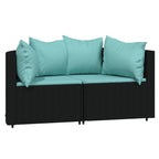 vidaXL Patio Loveseats 2 Pcs Sectional Furniture with Cushions - Black Poly Rattan, Foam and Fiber Cotton Filling, Outdoor Corner Sofas for Garden