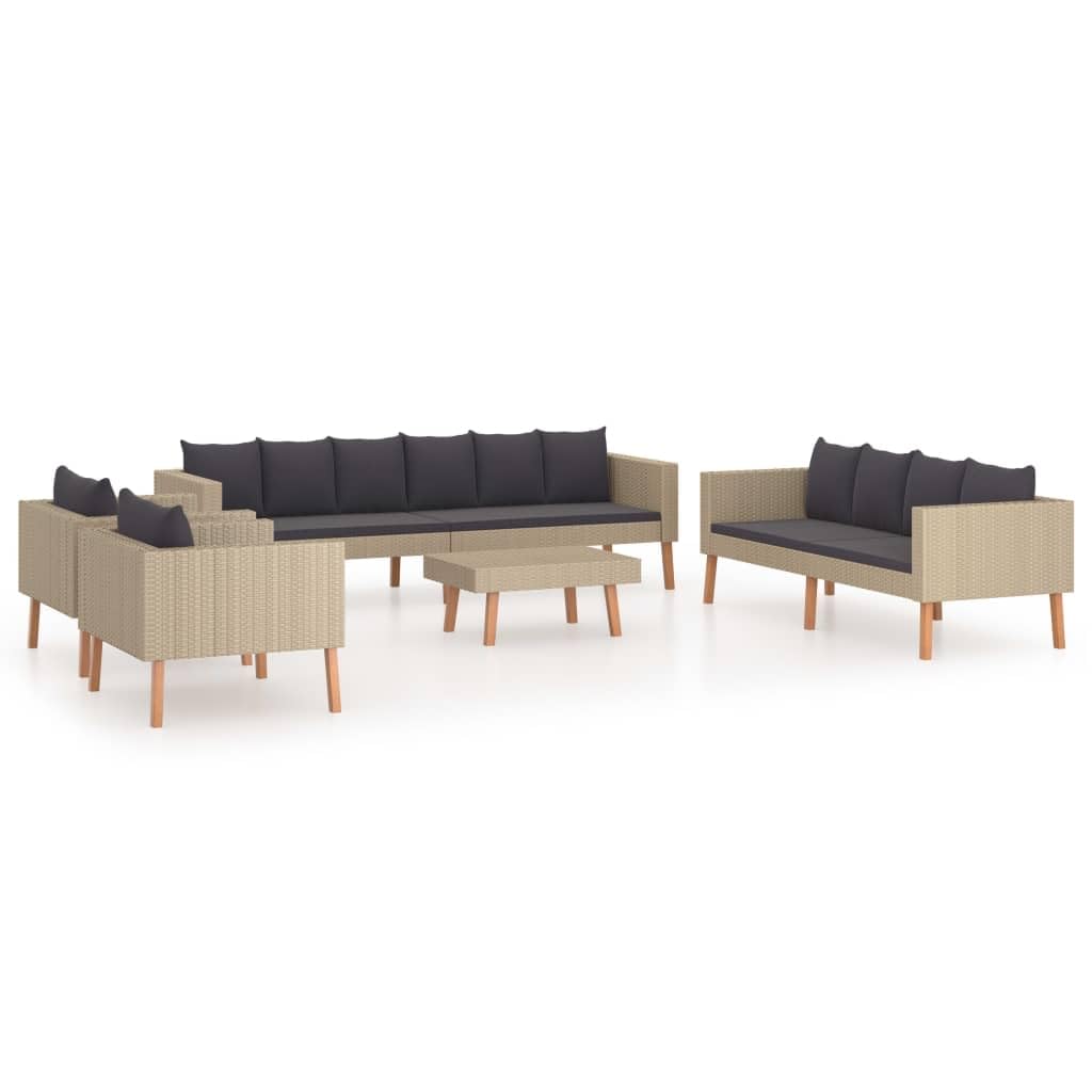 vidaXL Patio Furniture Set 5 Piece, Sectional Sofa for Outdoor Garden, Couch with Cushions, Coffee Table, Scandinavian Style, Poly Rattan Beige