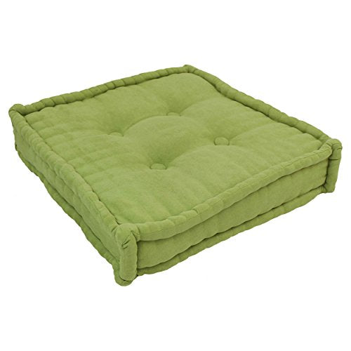 Blazing Needles Button-Tufted Microsuede Square Floor Pillow, 20&quot;, Mojito Lime