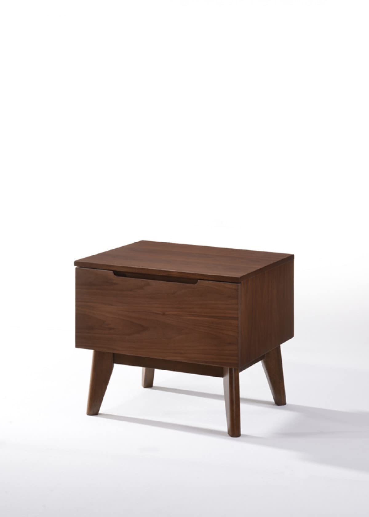 HomeRoots Veneer, Stainless Steel, Solid Wood Mid Century Modern Walnut Veneer Nightstand