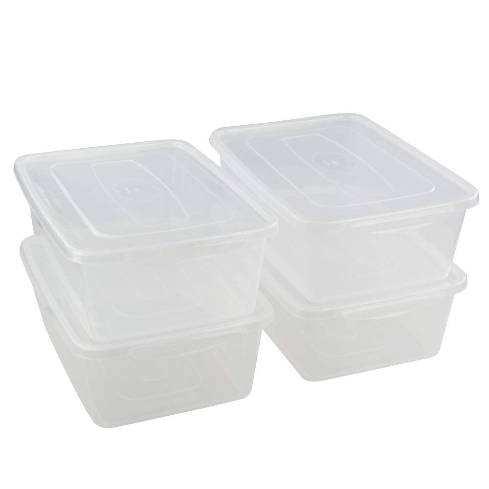 Jekiyo Clear Plastic Storage Bin, 14 Quart Latching Box with Lid, 4 Packs