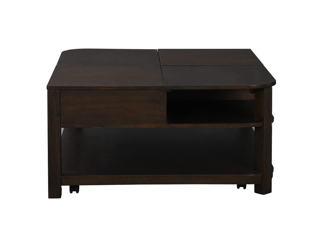 Lilola Home Flora Dark Brown MDF Lift Top Coffee Table with Shelves
