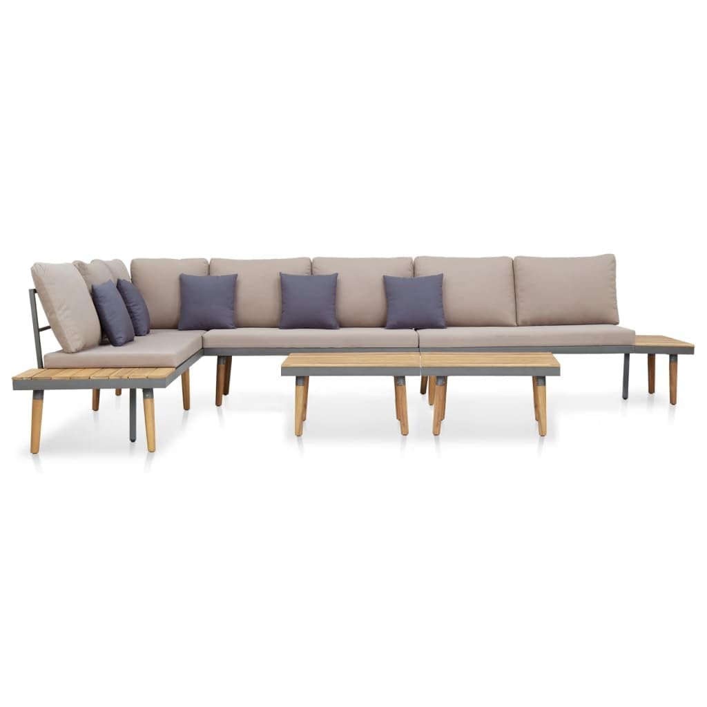 vidaXL Solid Acacia Wood 7-Seater Patio Lounge Set with Cushions - Comfortable Outdoor Seating for Garden, Balcony, Deck - Brown and Gray