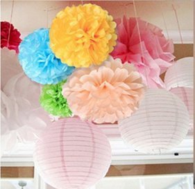 Life Glow 12Pcs Pom Poms Of 10'' 12'' 14'' Multi-Colors Tissue Paper Craft Pom Poms Kit Tissue Paper Flowers Wedding Decorations