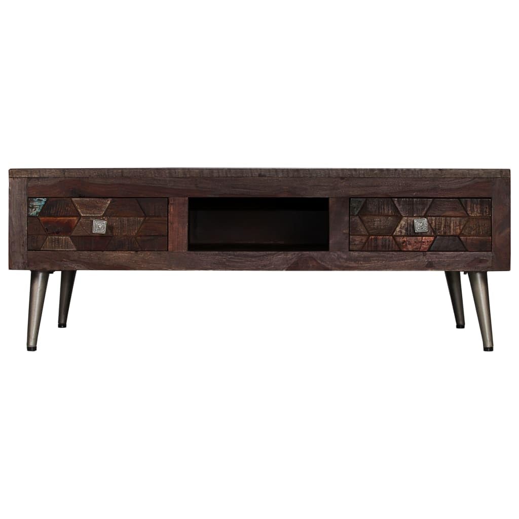 vidaXL Solid Reclaimed Wood and Steel Legs Coffee Table with Storage Compartments - Thumbnail 3