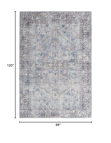 HomeRoots 522535 8 x 10 ft. Gray Floral Power Loom Distressed Rectangle Traditional Area Rug