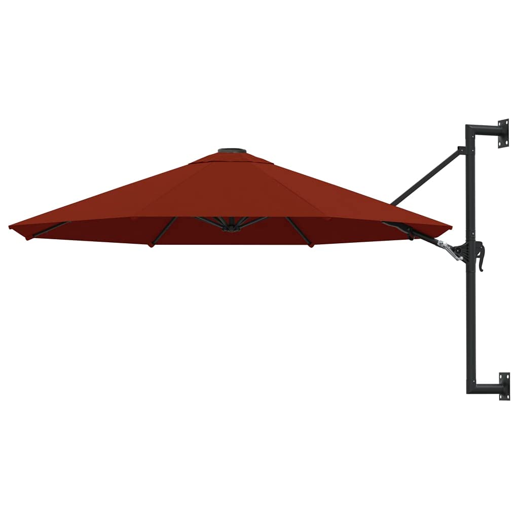 vidaXL Wall-Mounted Parasol with Metal Pole Garden Patio Balcony Backyard Terrace Beach Courtyard Sun Shelter Sunshade Umbrella 118.1&quot; Terracotta