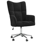 vidaXL Relaxing Chair – Black Velvet, Adjustable Height, 360-Degree Swivel, Rolling Castors, Sturdy Steel Frame - for Office, Living Room, Lounge Area