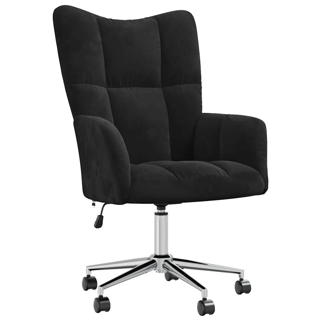 vidaXL Relaxing Chair – Black Velvet, Adjustable Height, 360-Degree Swivel, Rolling Castors, Sturdy Steel Frame - for Office, Living Room, Lounge Area