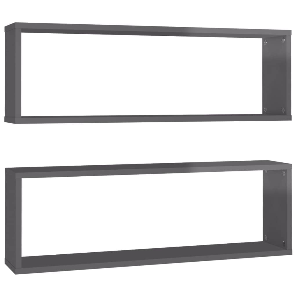 Wall Cube Shelves 2 pcs High Gloss Grey 80x15x26.5 cm Engineered Wood