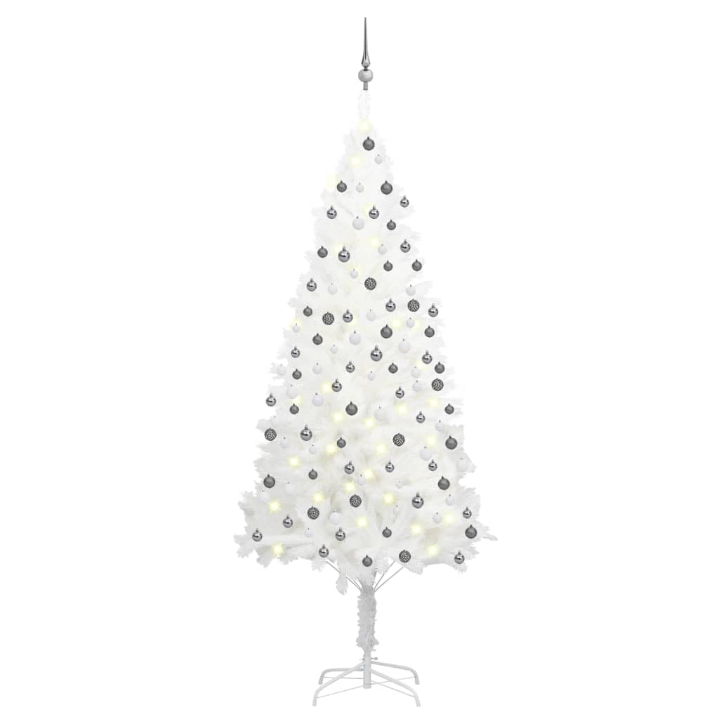 vidaXL Lifelike Artificial Christmas Tree with LED Lights & Decorative Ball Set in White - 82.7 inches Tall, Energy-Efficient, Weather-Resistant with Steel Base for Stability