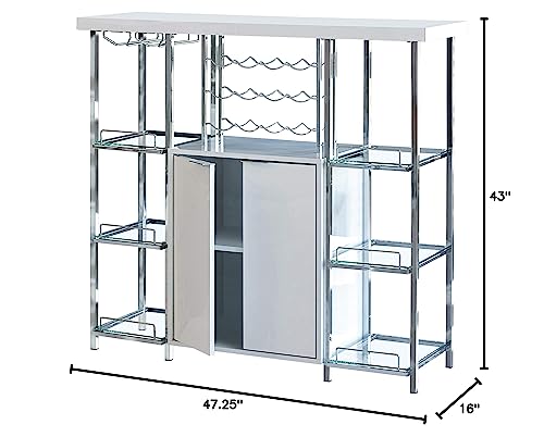 Coaster Home Furnishings Gallimore 2-Door Bar Cabinet with Glass Shelf High Glossy White and Chrome