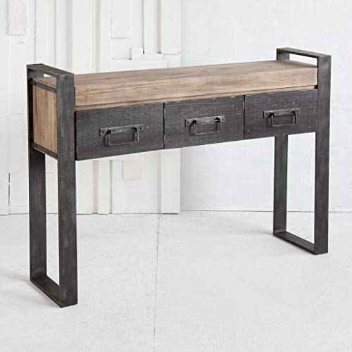 HomeRoots Medium Brown Wooden Console Table with Black Metal Frame and 3 Storage Drawers