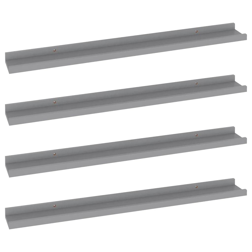 vidaXL Gray MDF Wall Shelves - Set of 4, 31.5&quot;x3.5&quot;x1.2&quot;, Versatile, Decorative, Easy to Install & Clean, Assembly Required