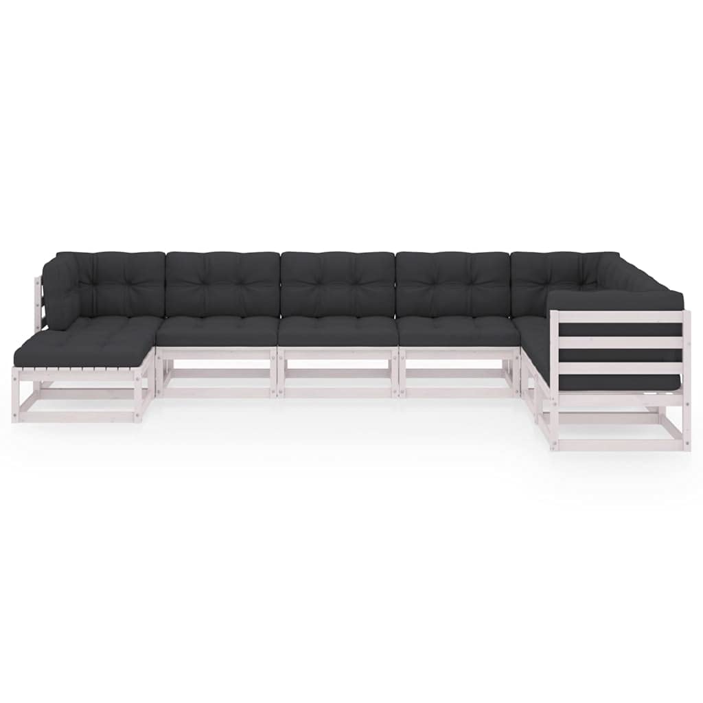 vidaXL Solid Pinewood Patio Lounge Set with Cushions 8 Piece Wooden Terrace Backyard Sofa Seat Sitting Lounger Garden Outdoor Furniture