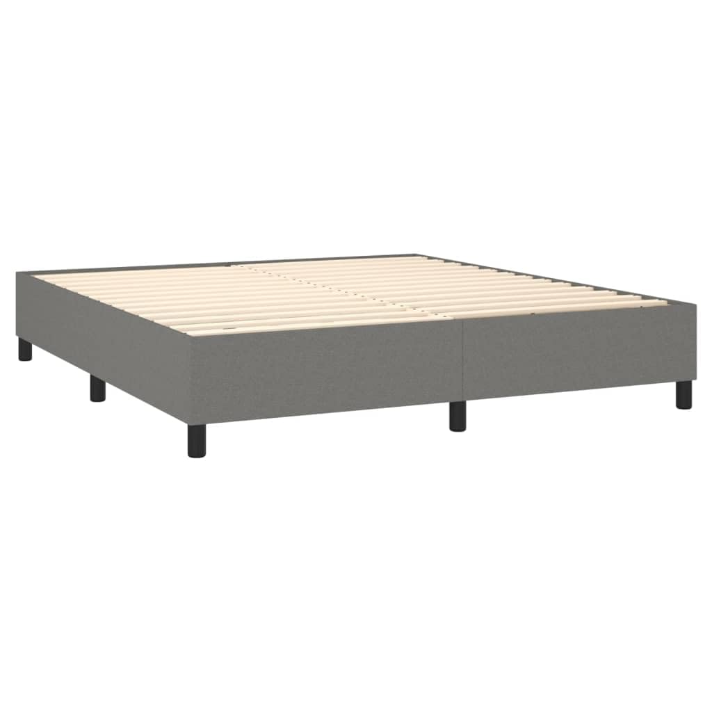 vidaXL King Size Box Spring Bed Frame with Dark Gray Fabric Upholstery – Modern Style Bedroom Furniture, Engineered Plywood Construction, 76&quot;x79.9&quot; Mattress Compatibility