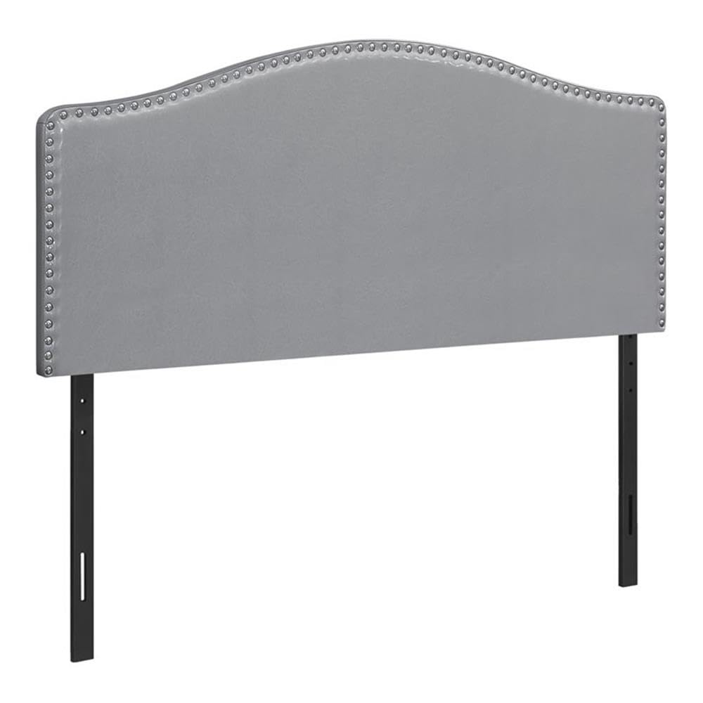 Monarch Specialties 6011Q, Queen, Bedroom, Upholstered, Pu, Grey, Transitional Bed Size Leather-Look Headboard