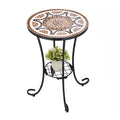 Vcuteka Outdoor Side Table Mosaic Patio Table Accent Table Mosaic Tile Top Metal Frame Small End Table Porch Beach Patio Garden Balcony Russet 14''