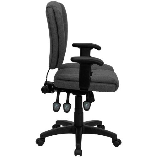 Flash Furniture Caroline Mid-Back Gray Fabric Multifunction Swivel Ergonomic Task Office Chair with Pillow Top Cushioning and Arms