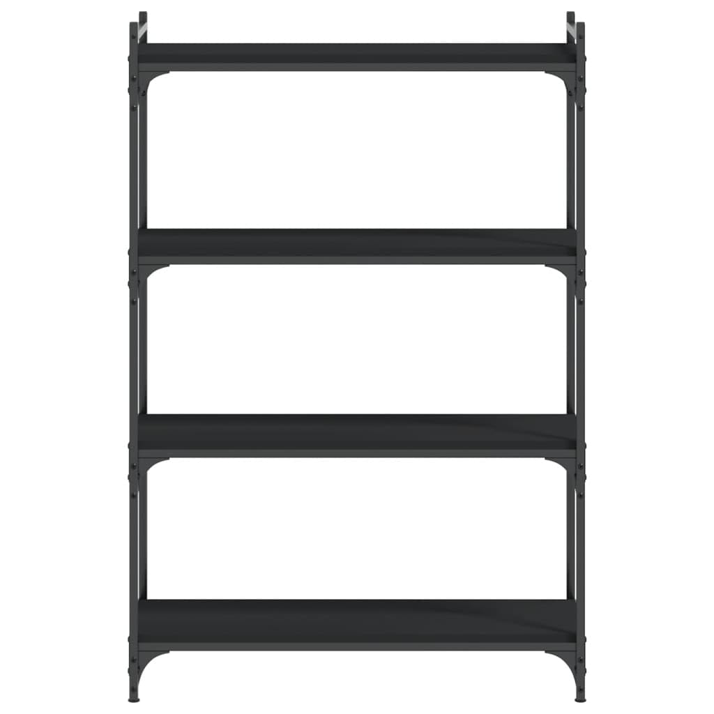 vidaXL 4-Tier Engineered Wood Bookcase with Metal Frame – Black, Adjustable Foot Pads, Industrial-Style Freestanding Book Stand for Living Room, Bedroom or Office, 31.5"x11.8"x47.2"