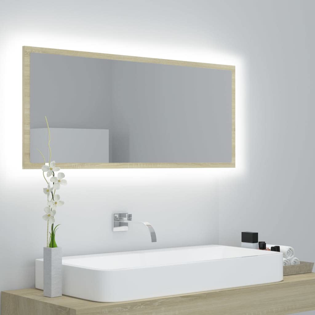 Led Bathroom Mirror Sonoma Oak 39.4&quot;X3.3&quot;X14.6&quot; Chipboard