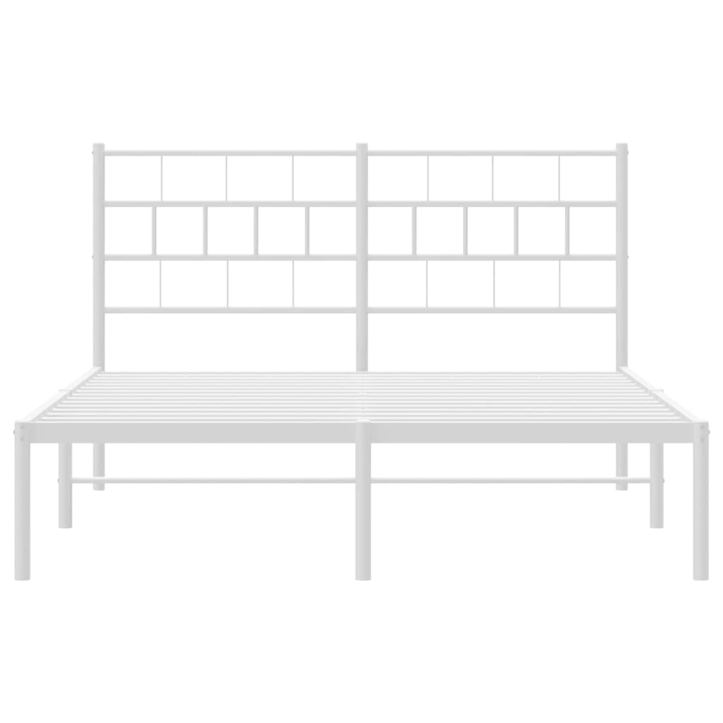 vidaXL 12-Inch White Metal Queen Bed Frame with Headboard, Heavy-Duty Slats Support with Under-Bed Storage for Modern Bedroom, No Box Spring Needed & Easy Assembly, No Mattress