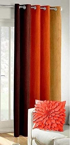Inika Creation Polyester Home Furnishing Attractive Eyelet Rings Modern 3D Patta Curtain (Orange, 7 Feet)  Set of 1