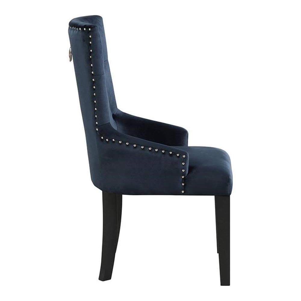 Acme Varian II Velvet Tufted Side Chair with Nail-Head Trim in Black and Silver