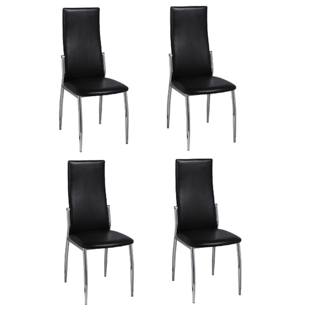 vidaXL Dining Chairs Set of 4 with Chrome-Plated Iron Feet - Faux Leather Upholstered Durable Easy Clean Chairs for Kitchen & Dining Room - Black