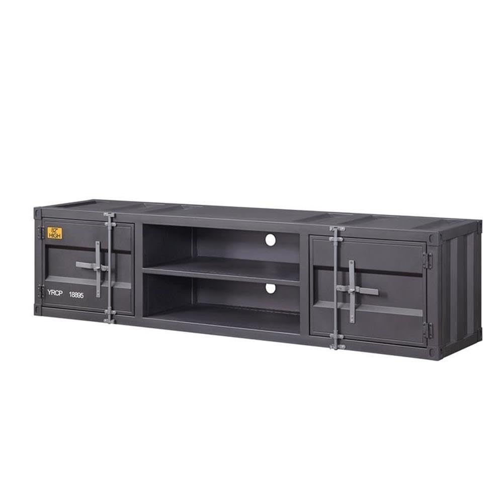 Acme Cargo 2-Door Metal Frame TV Stand with Shelves in Gunmetal