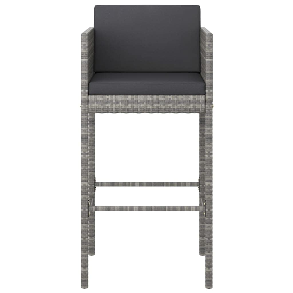 vidaXL Set of 4 Bar Stools with Cushions in Gray Poly Rattan – Modern Design for Outdoor/Indoor Use, Lightweight Yet Sturdy and Comfortable