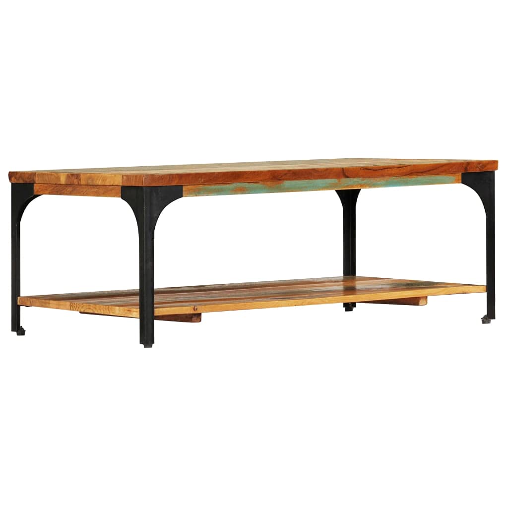 vidaXL Fully Handmade Rectangular Coffee Table - Solid Reclaimed Wood & Power-Coated Steel - 39.4&quot;x23.6&quot;x13.8&quot; with Shelf for Storage
